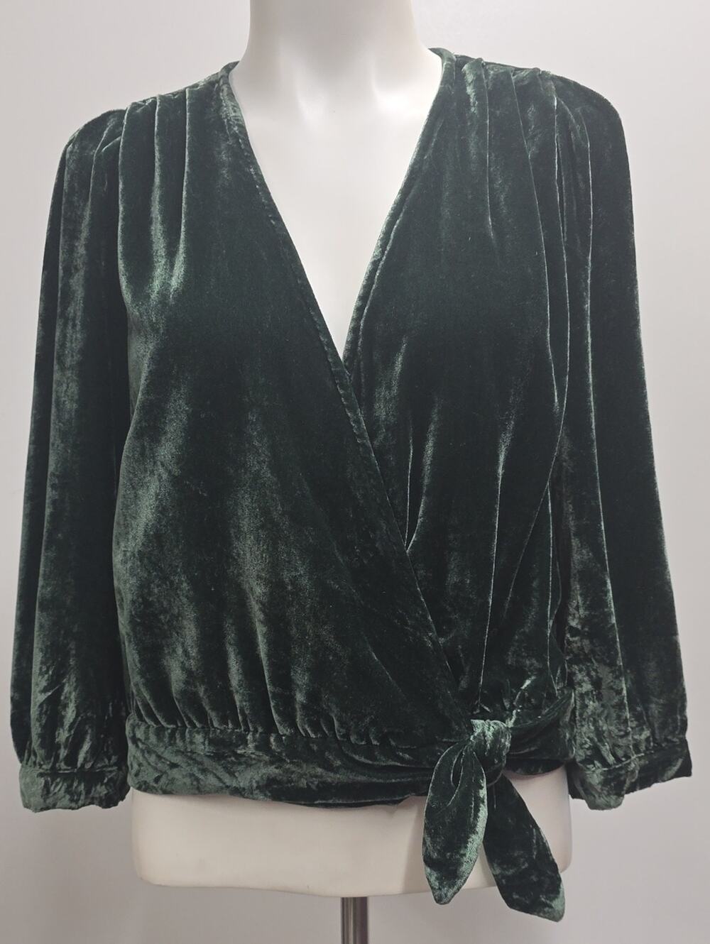 Madewell Velvet Wrap Tie-Front Top Dark Green Women's Size M